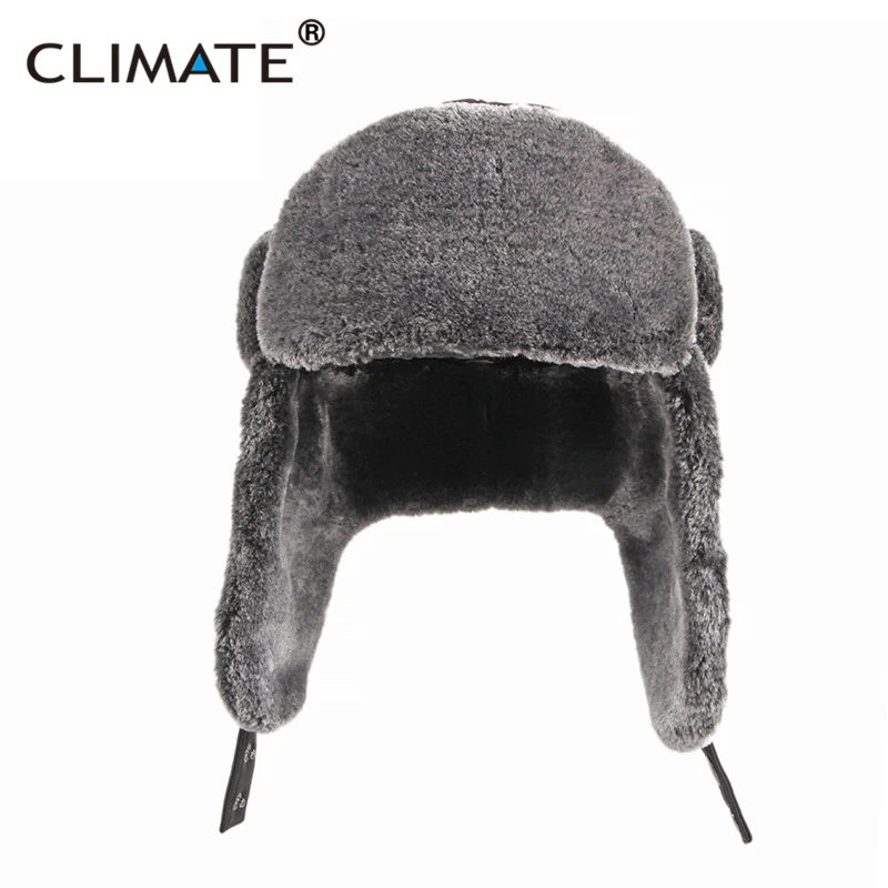 CLIMATE Winter Warm Bomber Ushanka Hat Windproof Russian Pilot\'s Hats Ear Face Protect Fur Ski Plaid Cap Hats for Winter Man