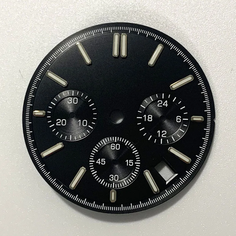 31.8 مللي متر ساعة الطلب مع ساعة الأيدي أشعة الشمس مضيئة كرونوغراف الوجه 6 الأيدي صالح كوارتز VK63 ساعة وجوه الحركة التلقائية