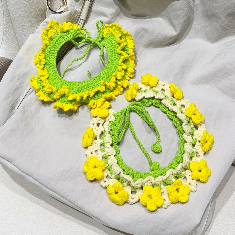 Collares para gatos y perros con colgante de flores de canola tejidos a mano, ajustables, accesorios para el cuello de perros, bonita bufanda babero para perros, uso diario