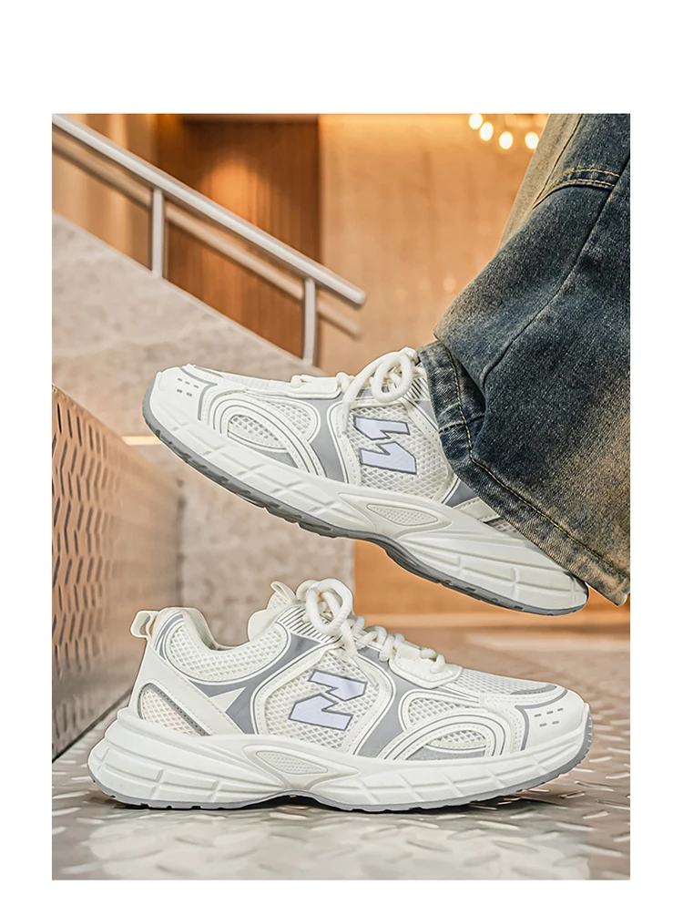 LOEIKAN Herren-Sneaker mit Patchwork-Mesh, lässige Turnschuhe mit klobiger, dicker Sohle, zum Schnüren, Dad-Schuhe, vielseitiges Schuhwerk für den täglichen Pendelverkehr – Detail 15