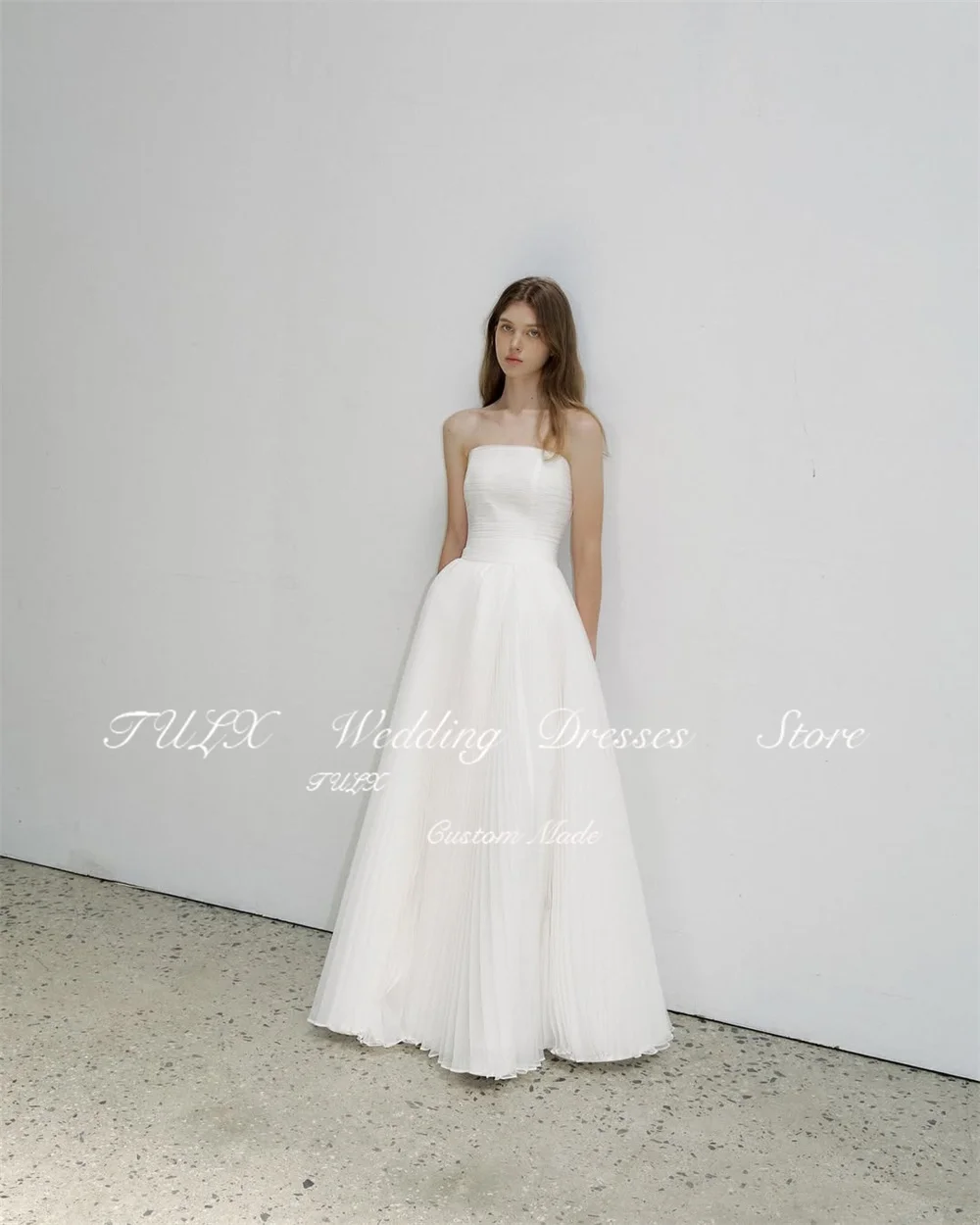 تولكس بسيط عاجي ألف خط فساتين زفاف طويلة كوريا صورة تبادل لاطلاق النار حمالة الأورجانزا زي العرائس مشد مخصص ওয়েডিংddeريس 2026 #5