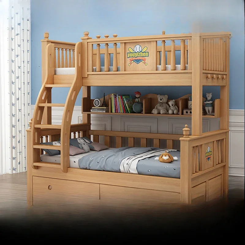 Beech high and low bed bunk bed upper and lower  mother  children all solid wood small apartment multi-functioper bunk