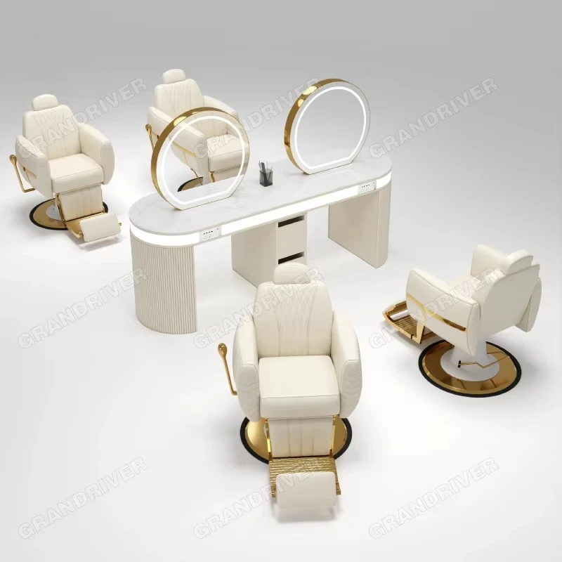 Unique Design Luxury Gold Base Barber Chair 360 Degree Rotating Barber Shop Hair Styling Chair