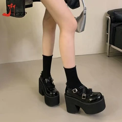 Platform Pumps for Women Super High Heels Y2k Mary Jane Shoes Belt Buckle Black Gothic Chunky Heeled Lolita Cosplay Shoes