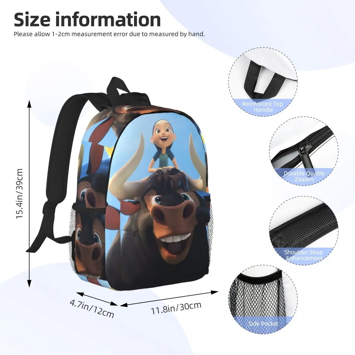 Ferdinand Animated Short Films Backpack Hot Sale Daypack Large Capacity Boy Girls BookBag Shoulder Bags for Men Women School Bag