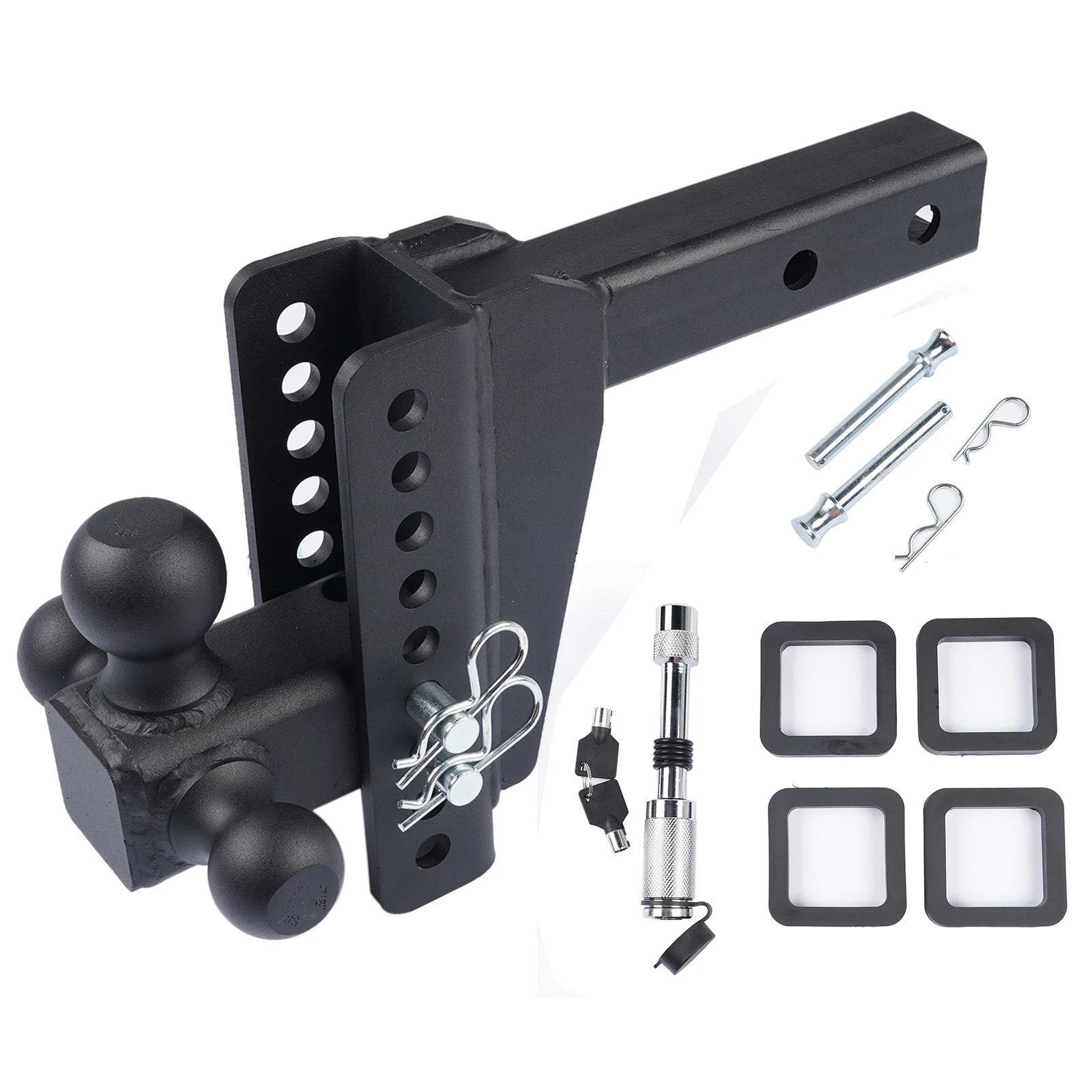 AP03 Black Tri-Ball Trailer Hitch Fits 2'' Receiver 8'' Drop/Rise 18500 LBS Heavy Duty