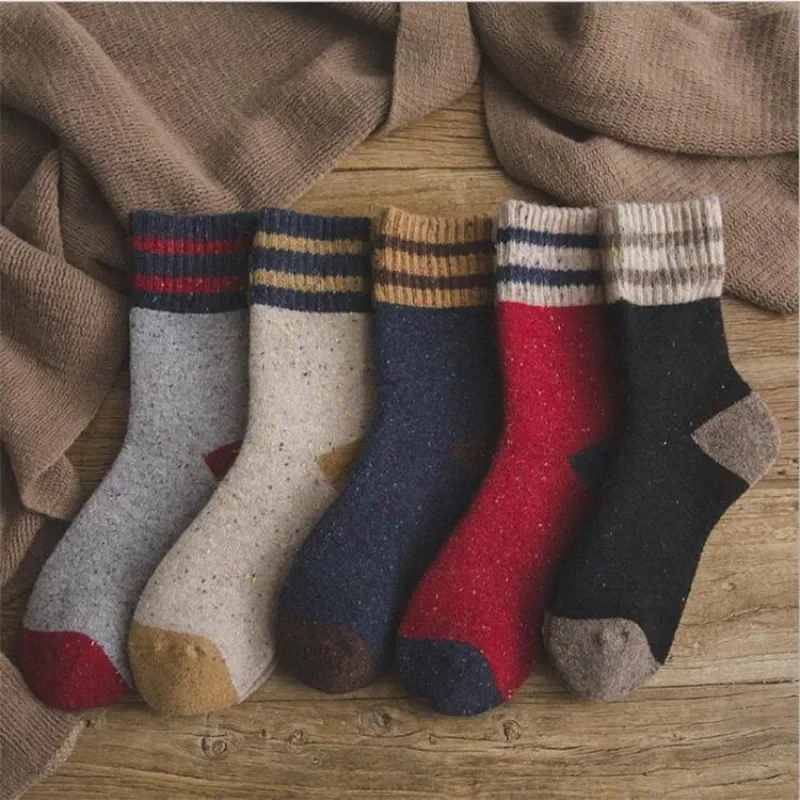 

5 Pairs Autumn and Winter Fashion New Item Thick and Warm Earth Color Women's Socks Winter Mid Tube Striped Women's Socks