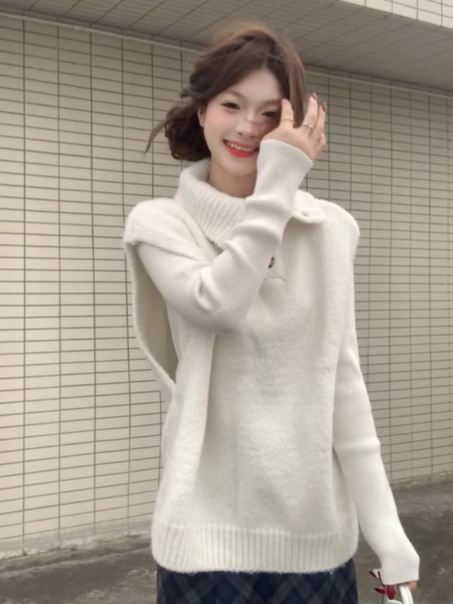 Pull tricoté blanc coréen pour femme, ensemble de pièces en t-shirt, taille haute, jupe trapèze longue, nouvelle collection automne hiver