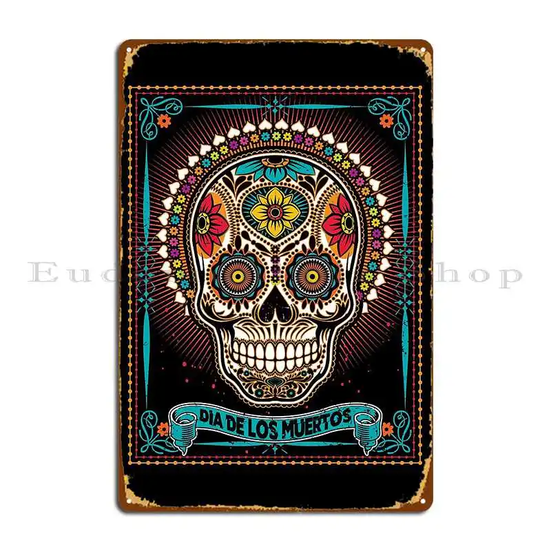 Sugar Skull Dia De Los Muertos Day Of The Dead Metal Sign PaintingCustom Club Garage Wall Pub Tin Sign Poster