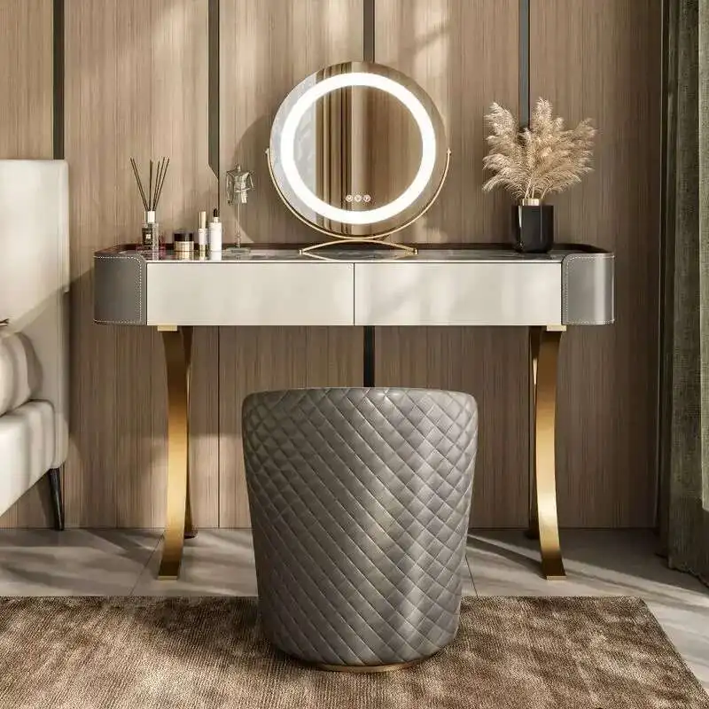 

Luxury Design Organizers Storage Dressing Table Rock Slab Tabletop Nordic Gray Drawer Girls Dressers Classic Bedroom Furniture