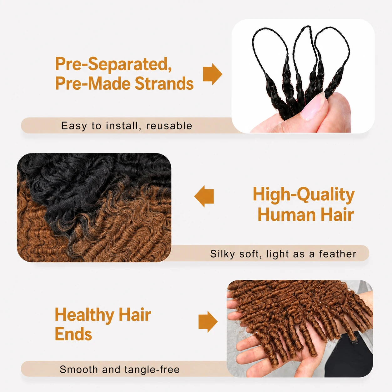 TB30 Brown Burmese Curly Crochet Human Hair Miracle Knots Feather Crochet Invisible Knotless Pre Separated Human Hair Extensions