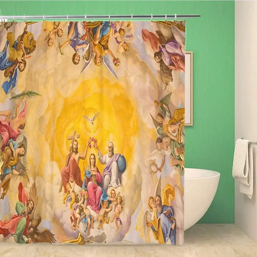 Seville Spain October The Fresco of Coronation Virgin Polyester Fabric Waterproof Bath Curtain