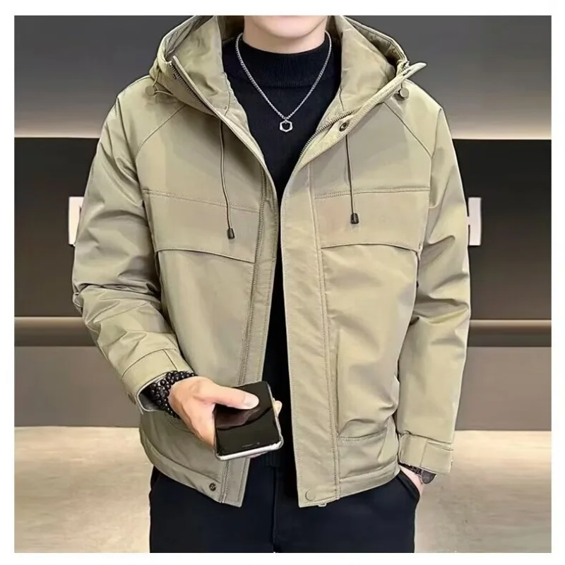 Spring and Autumn New Trendy Workwear Hooded Jacket, Men's Loose Fit Multi-purpose Outdoor Casual Windproof Coat