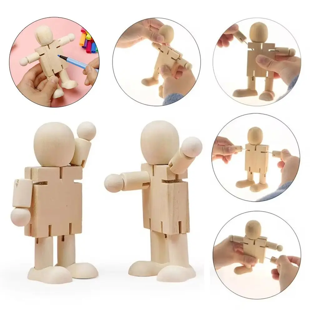 1/3Pcs Photography Prop Wooden Robot Doll Paint Drawing Craft Ornament DIY Handicraft Figure Toy White Blank Jointed