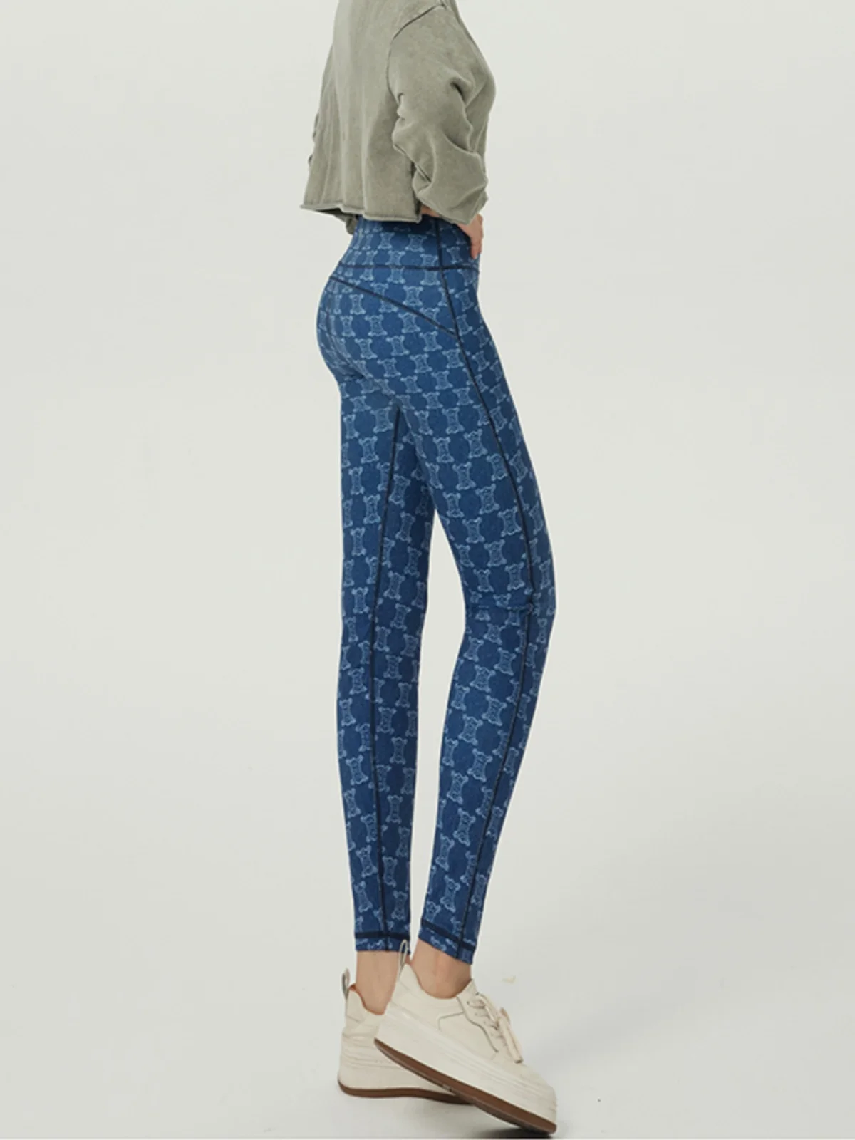 

Брюки для йоги COFEIPARD с высокой талией, женские облегающие спортивные брюки для бега, повседневные брюки из полиэстера и спандекса с ретро-узором