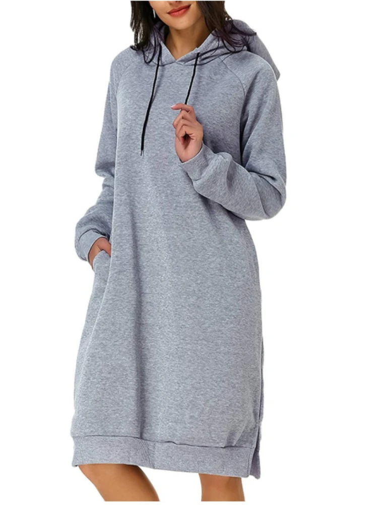 2024 Autumn and Winter Fashion New Women's Elegant Long Commuting Style Hooded Sweatshirt Plus Warm Casual Women's Dress