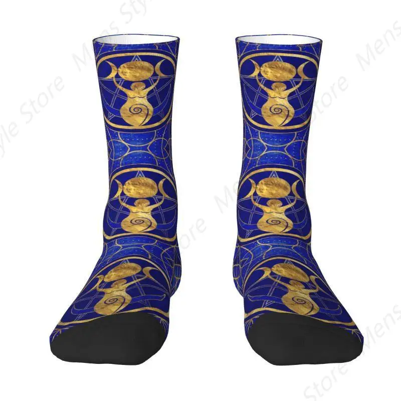 Triple Moon Goddess Mens Crew Socks Unisex Cool Pentagram Magic Witch Witchcraft Spring Summer Autumn Winter Dress Socks