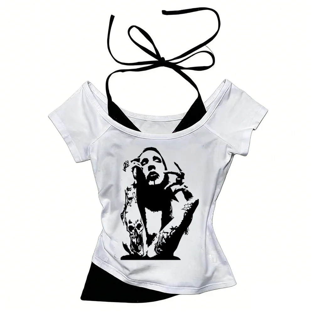 Marilyn Manson t-shirt women Retro hip hop kawaii Comfortable 80s Breathable t shirt anime women Pastel Psychedelic