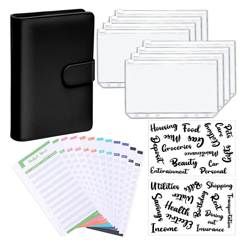 A6 PU Leather Binder Budget Planner Cash Envelope Wallet System With Budget Envelopes Binder Pockets For Budgeting