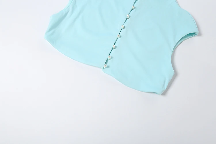 Weird Puss Elegantes 2-teiliges Set für Damen, einreihiges T-Shirt mit halbem Rollkragen + schlichter, langer Rock, Party-Chic-Urlaubskleidung – Detail 9