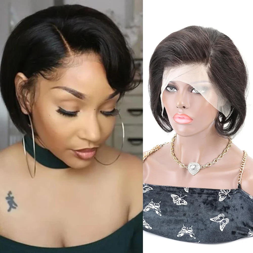 

Short Pixie Cut Bob Wigs 13x4 Lace Frontal Wig Brazilian Glueless Wig Human Hair Ready To Wear Straight Human Hair Wig for Women