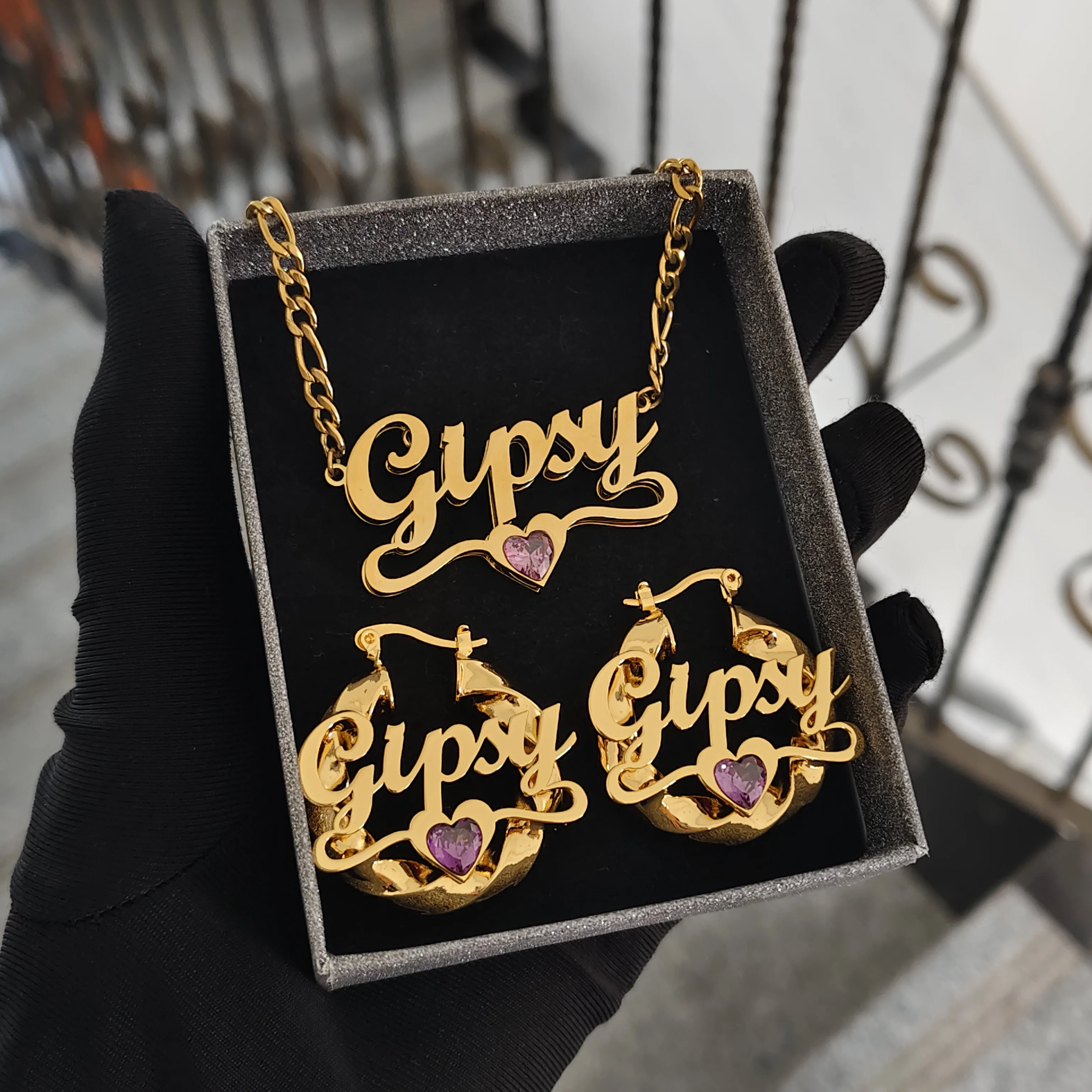 

DHQH Customized Name Birthday Stone Set Personalized 3D Necklace Birthday Stone Earrings Birthday Gift Manufacturer Direct Sales