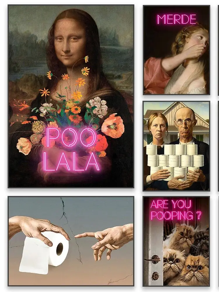 Zabawna łazienka Altered Art Canvas Painting Toilet Humor Wall Art Poster Surreal American Gothic Bathroom Prints Vintage Decor — zdjęcie 2