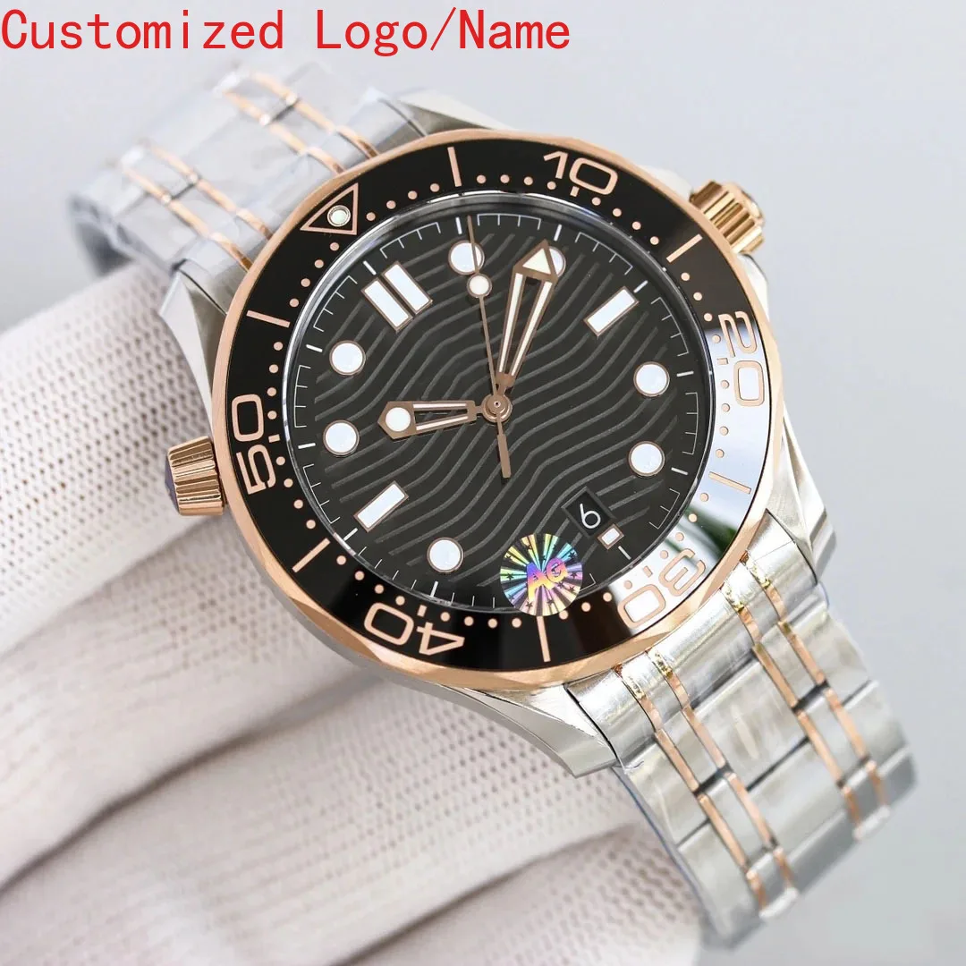 الرجال الساعات الميكانيكية التلقائية الفولاذ المقاوم للصدأ سوار عارضة التقويم الأسود الأزرق السيراميك ساعة اليد حسب الطلب