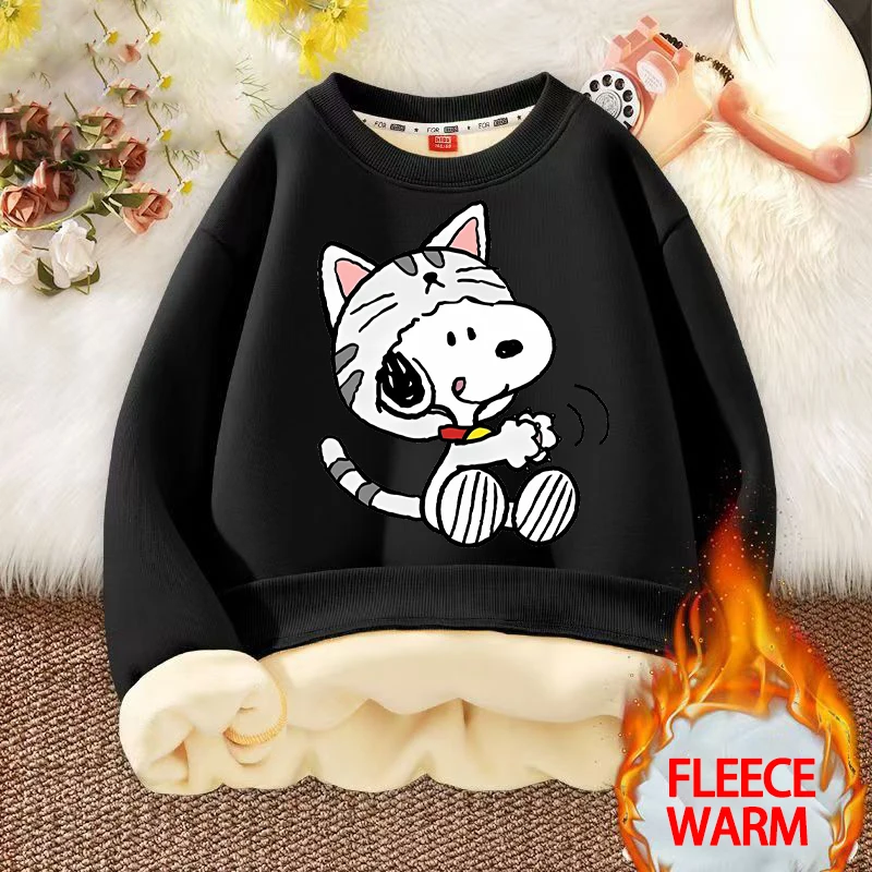 Snoopys Felpa con cappuccio in pile Cartoon Boy Girl Girocollo Felpa casual Inverno Tenere al caldo Top Abbigliamento per bambini Pullover Regali di Natale