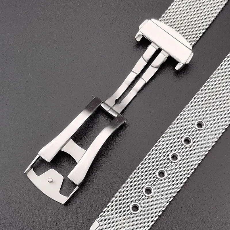 Mesh Stainless Steel Strap 20mm 22mm Metal Quick Release Folding Butterfly Buckle Watch Band Bracelet for Omega Seamaster 007