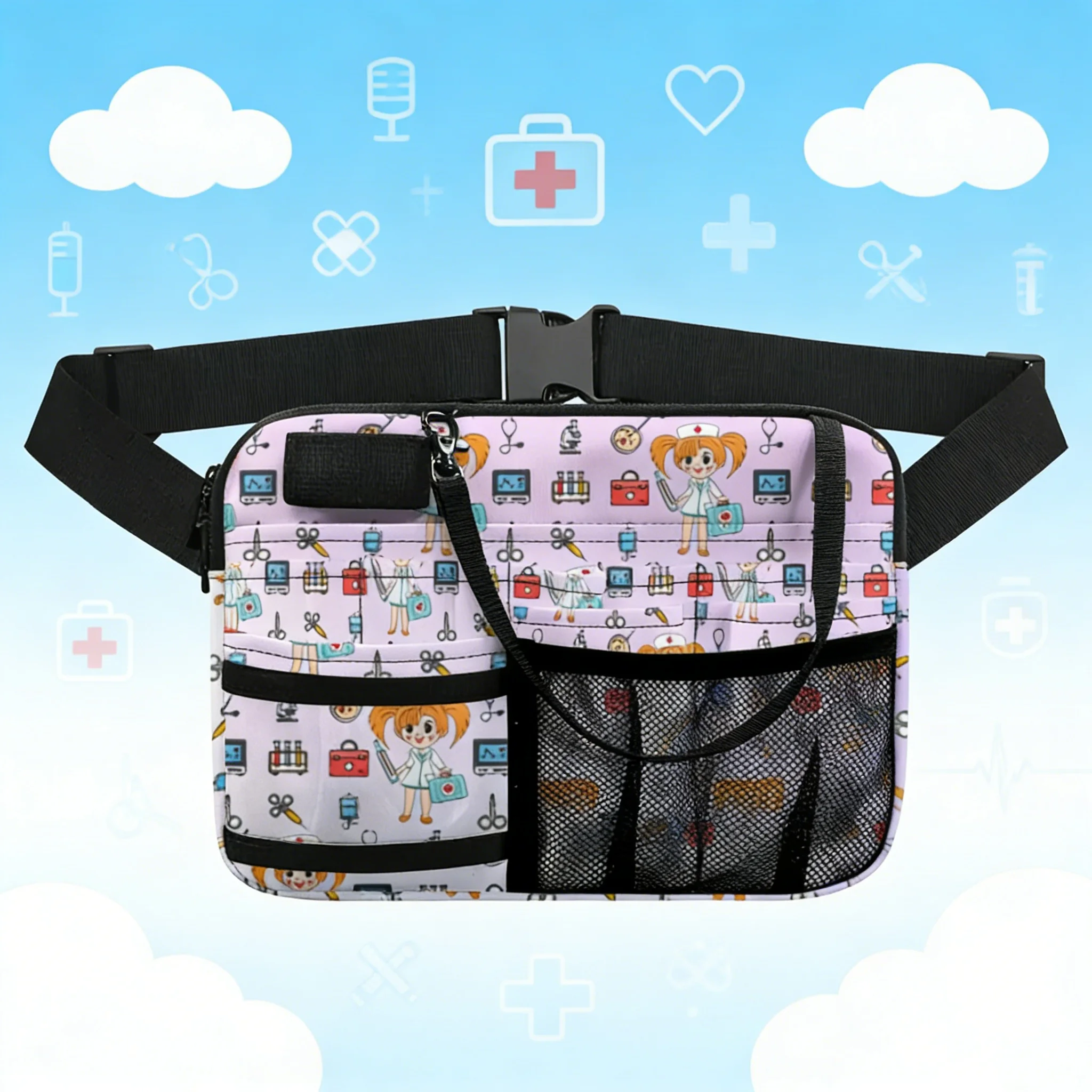 Kawaii Panda Doctor Waist Pouch, Multi-Layer Belt with Pen Holders, Lightweight Waterproof for Nurses
