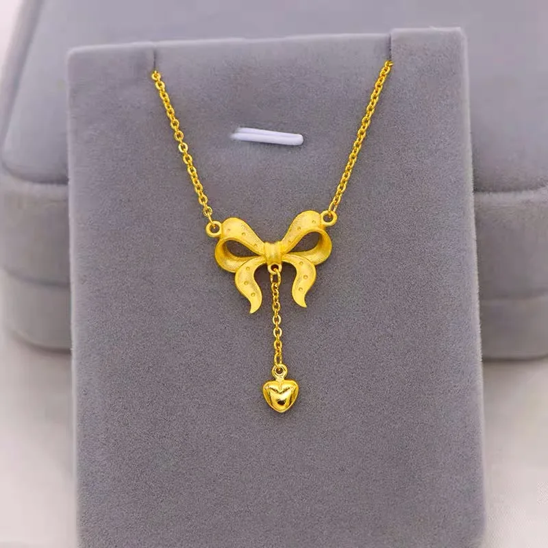 

New Fashion Yellow Gold Filled Necklace Bow Style For Ladies Decorations Heart Pendants Choker Jewelry 2022 Wholesale