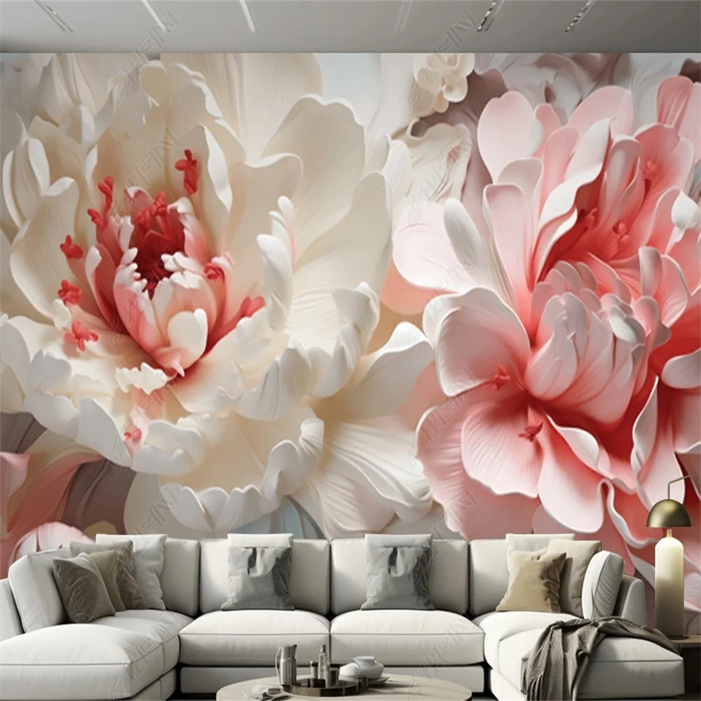 Milofi custom 3D printing, luxurious and atmospheric relief, flower TV sofa background wall