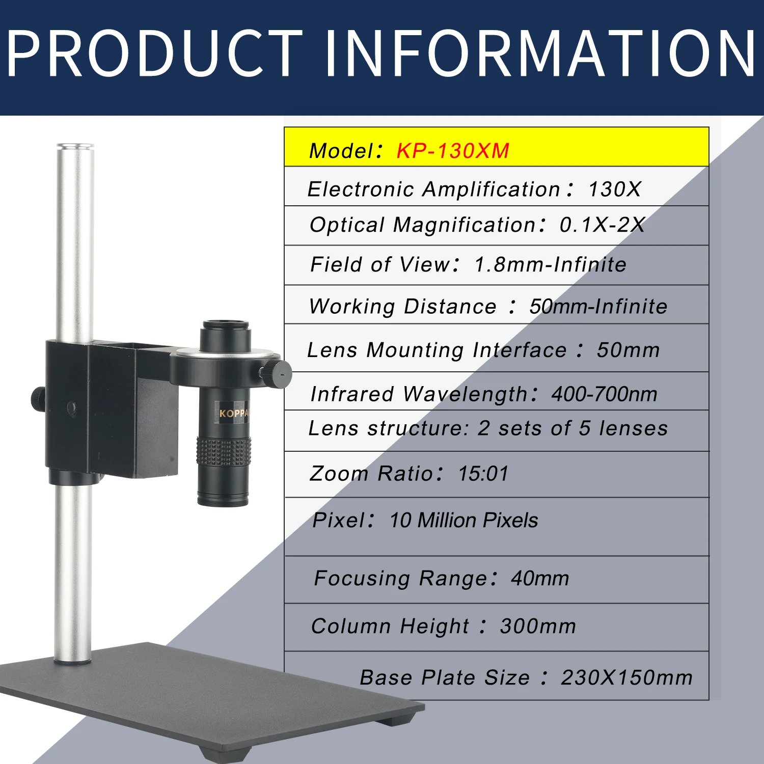 KOPPACE 130 Times Magnification Electron Microscope High-Definition Imaging Standard C Interface Lens