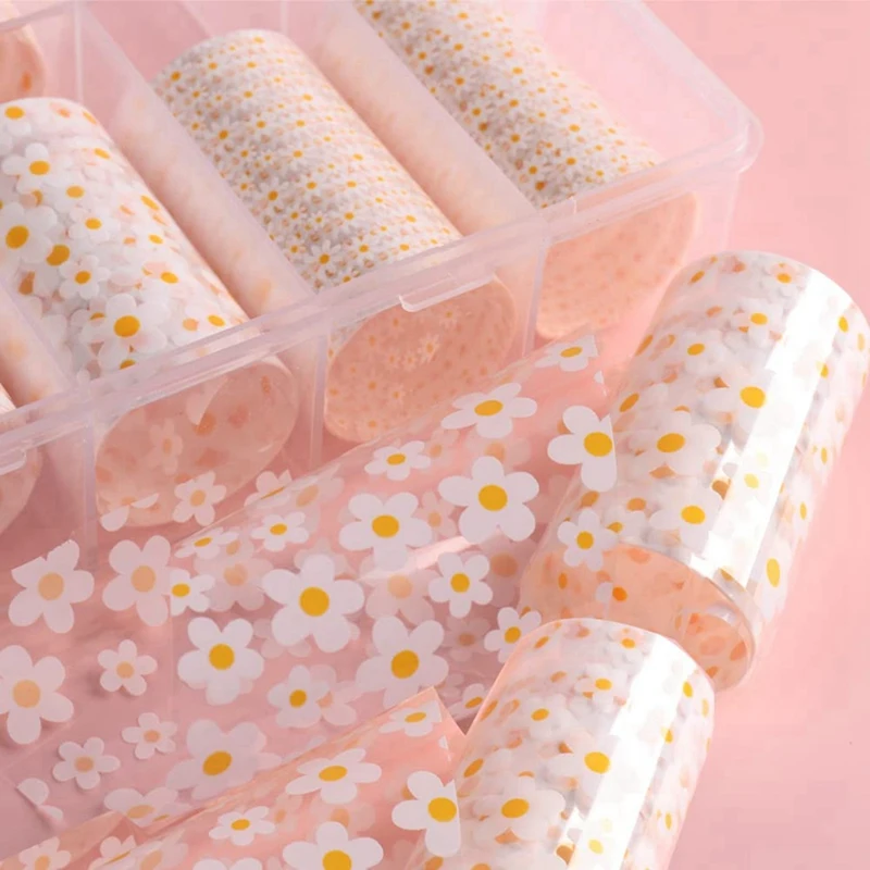 10 Rolls White Flower Nail Transfer Foils Nail Sticker Nail Decals For Nail Art Spring Summer Floral Theme Nail Foil Transfer