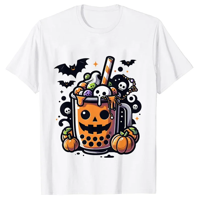 Cute Ghost Boba Tea Halloween Ghost Shirt Funny T Shirts Halloween  Gift T-Shirt Women Casual Tops Fashion Summer Short Sleeve