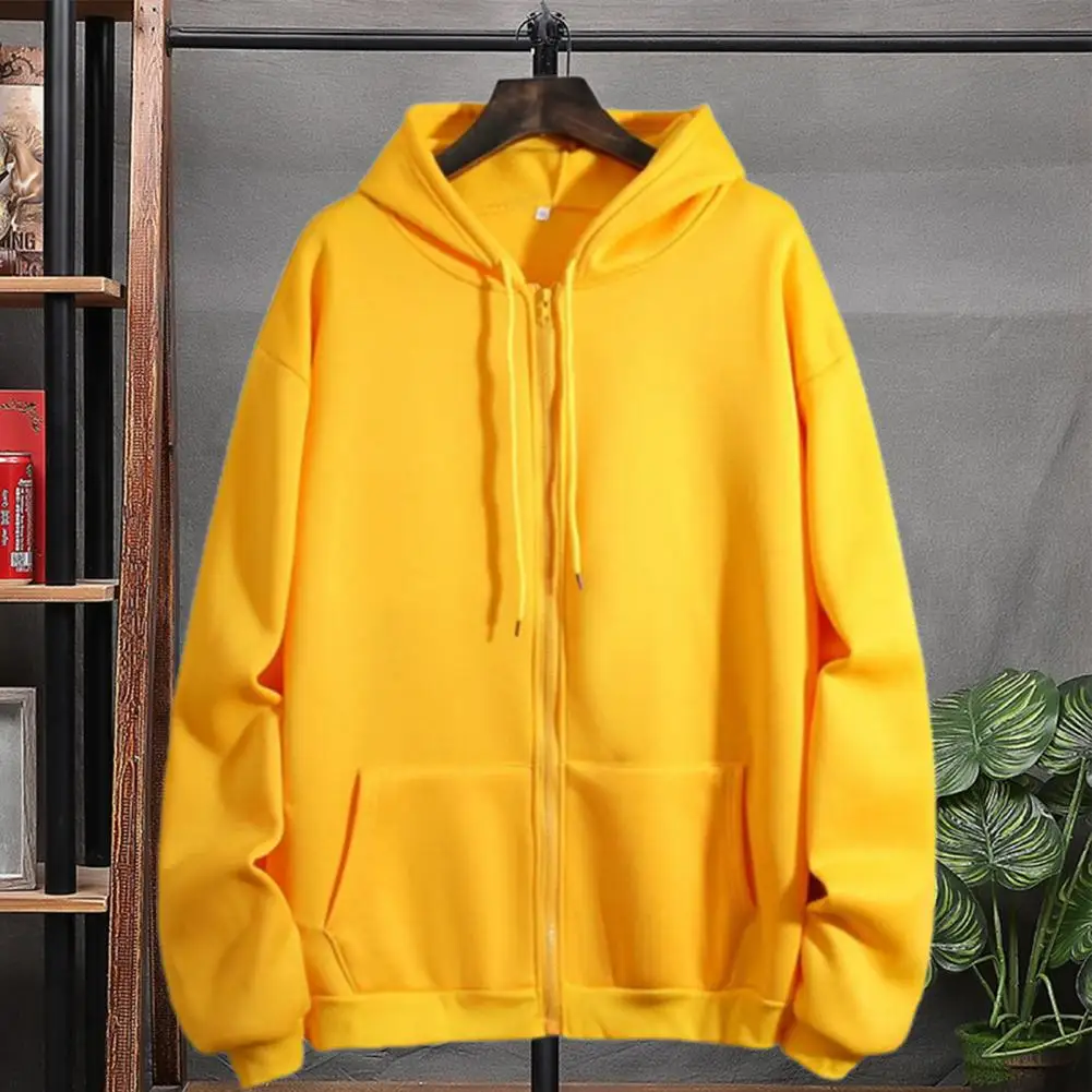 Autumn Winter Women Hooded Long Sleeve Sweatshirt Coat Drawstring Jacket Pockets Zipper Closure Thin Fleece Lining Jacket