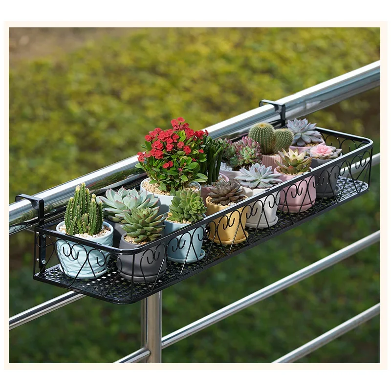 Hanging Railing Planter Flower Pot Holder Balcony Window Fence Potted Stand Plants Suspension Storage Basket Rack Garden Decor