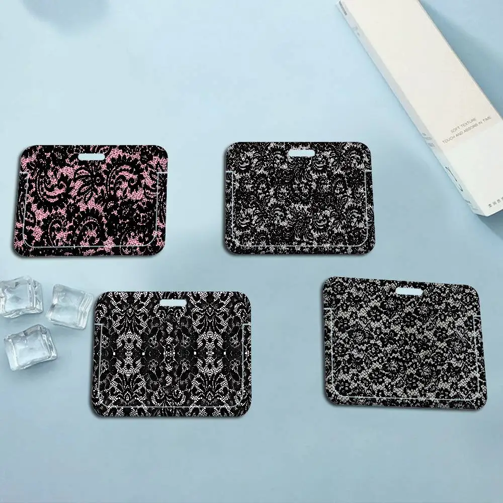 

Black Pink Lace Pattern Card Holder Company Staff Pass ID Work Card Holder Business Supplies
