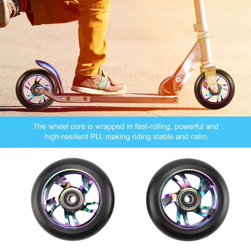 2 Pcs 100Mm Scooter Replacement Wheels With Bearing Stunt Scooter Pu Wheels For Rocking Cars, Extreme Cars, Scooters