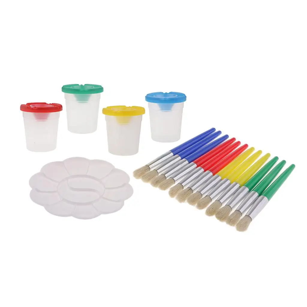 Overflow-proof Paint Cups with Lids, 1 Children's Painting Tool Brushes