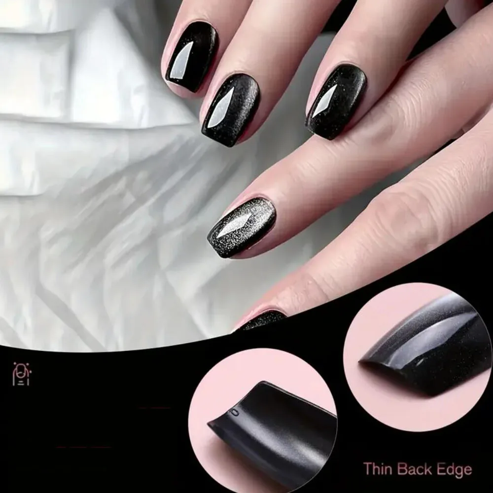 120 Stück kurze quadratische Katzenaugen-Nägel zum Aufdrücken, glänzender Glitzer, schwarze Katzenaugen-Kunstnägel, vollständige Abdeckung, tragbare Katzenaugen-Kunstnägel