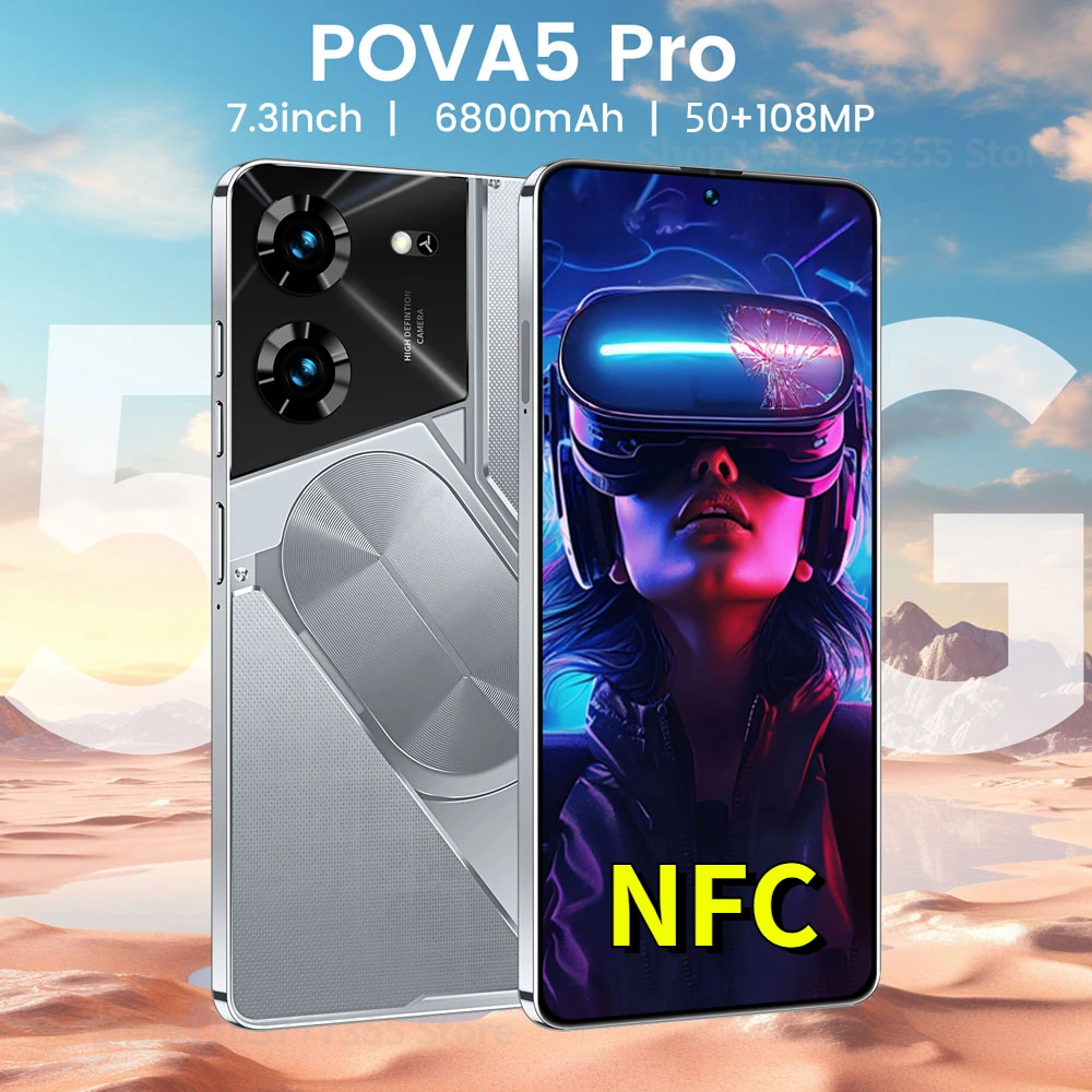 

Original 5G Mobile Phone Pova 5 Pro Smartphone 7.3HD Screen 16G+1T 6800Mah 50MP+108MP Android13 Dual SIM Face Unlocked Cellphone