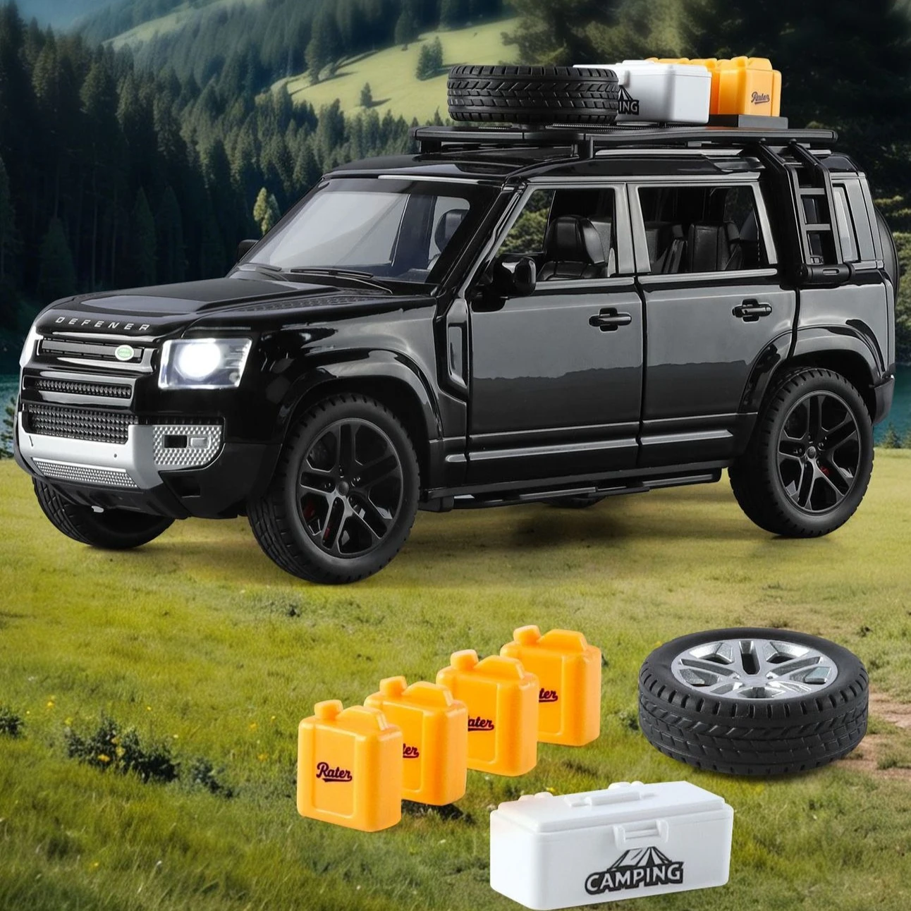 

Машинка-модель внедорожника Defender 110 в масштабе 1:24, литая из сплава, со звуком и светом, для мальчиков, подарок на день рождения