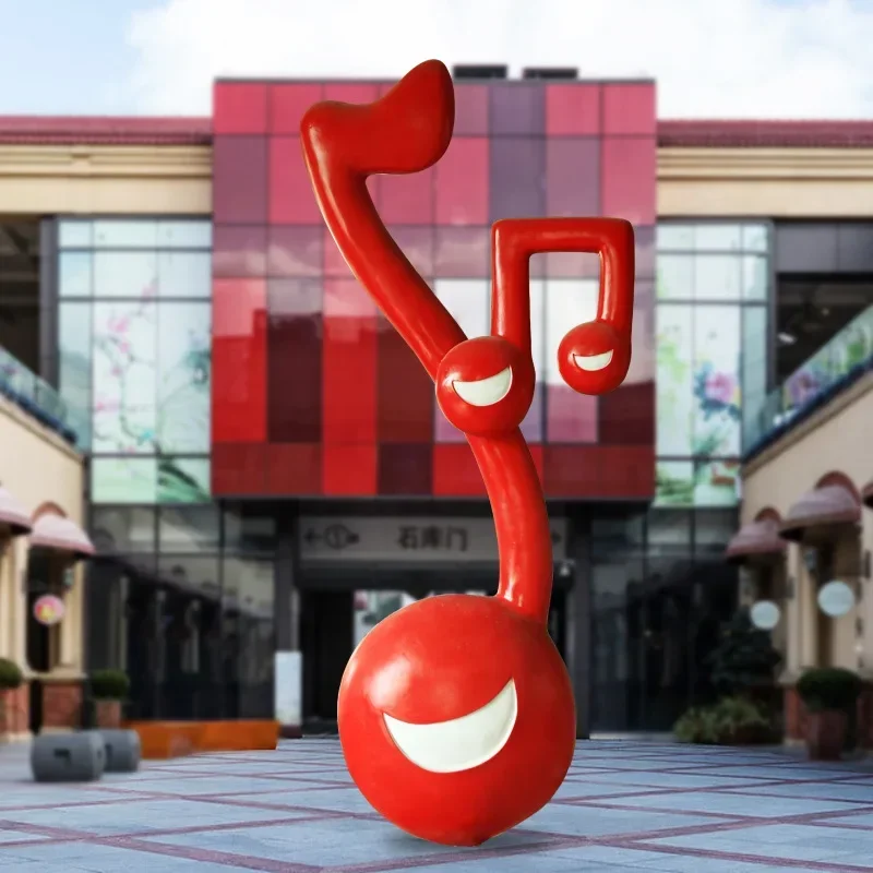 Large outdoor music theme sculpture, commercial pedestrian street music note ornament, square flower garden