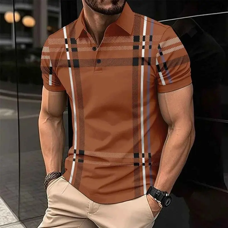 Fashion Striped Men's  Shirt Summer Short Cool Feeling Thickened Long Sleeve Henry Collar Four Seasons Universal