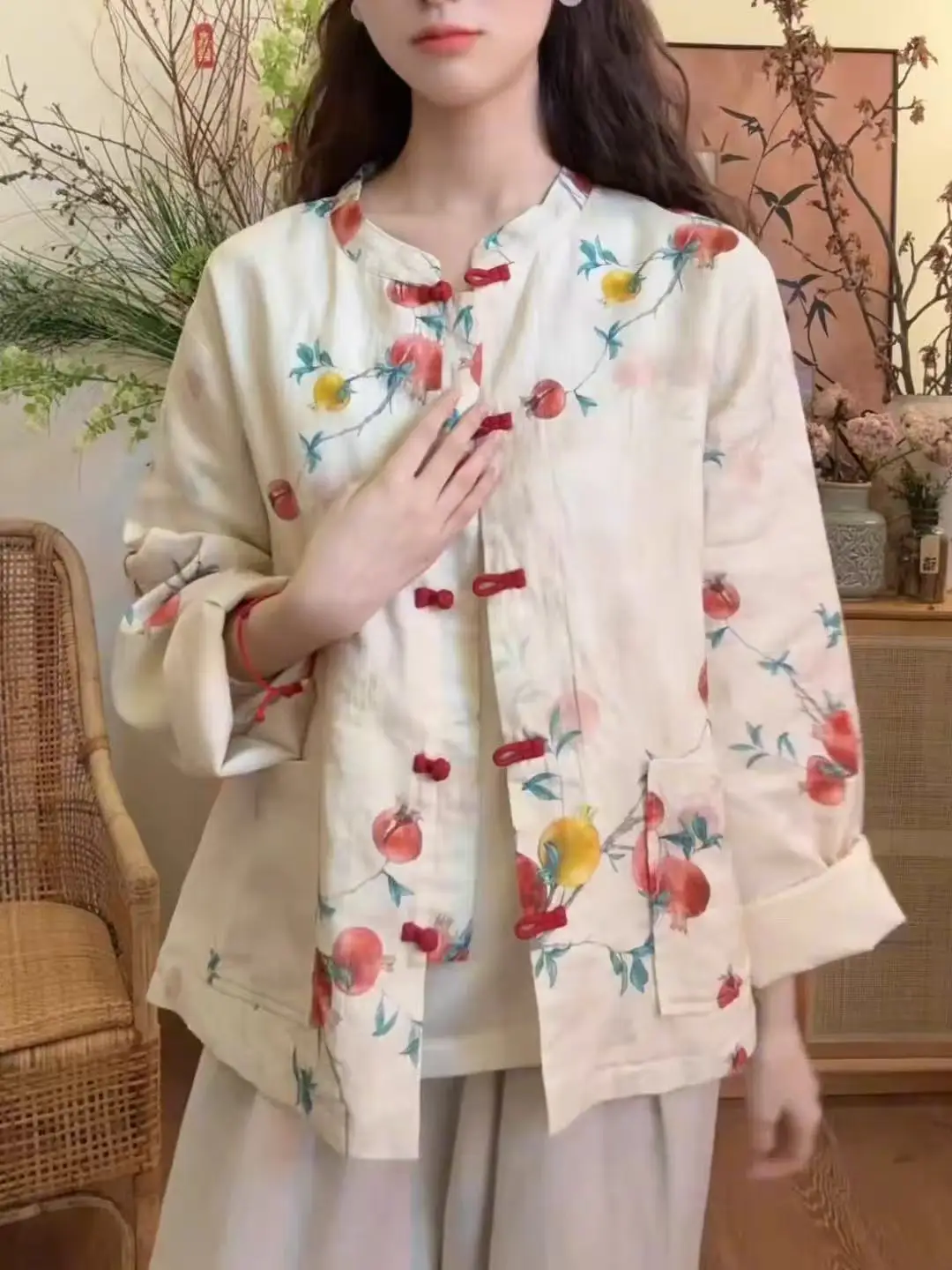 

Oversized Autumn Winter Chinese Style Coat Women Flower Floral Fashion Long Sleeve Ladies Jackets Loose Casual Woman Coats