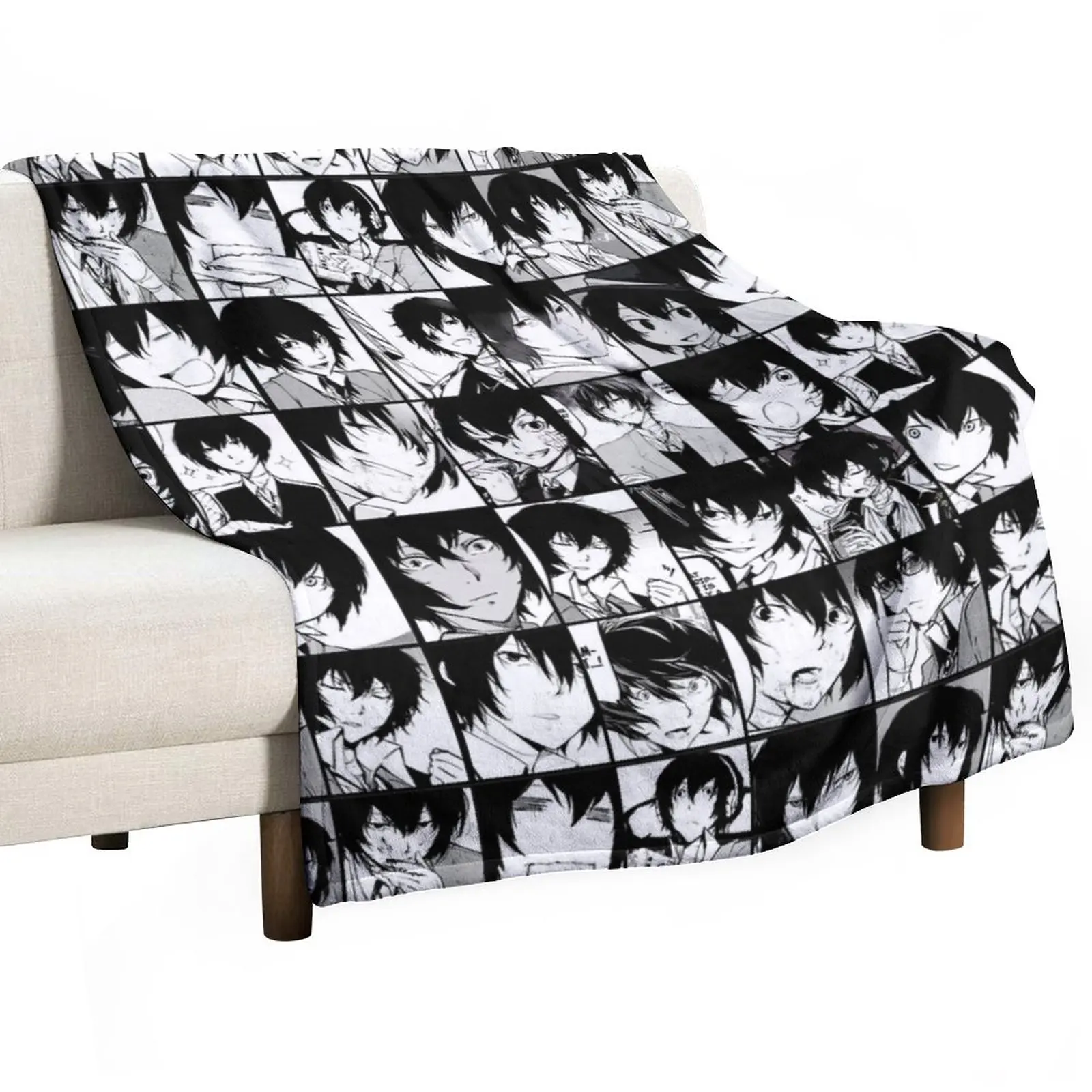 

Dazai osamu collage- manga black and white version Throw Blanket Sofa Blankets Plaid on the sofa Sofas Blanket Fluffy