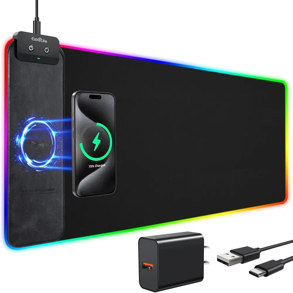 

10W Wireless Charging RGB LED Gaming Mouse Pad, 31.5x11.8, 9 Modes, Non-Slip, Waterproof Desk Mat for PC & Home Office