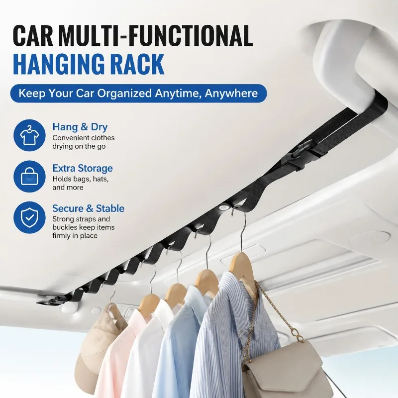Multifunctional Suspended‑Style Clothesline Reliable Rear‑Seat‑Mount Hanging‑Rope Stable Fastened Hanger Organizes Garments